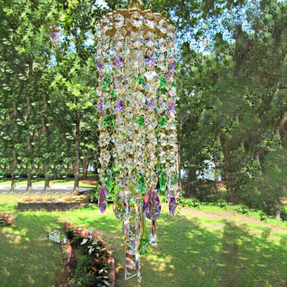 Crystal Wind Chime Garden Hanging Decoration with Colorful Glass Accents