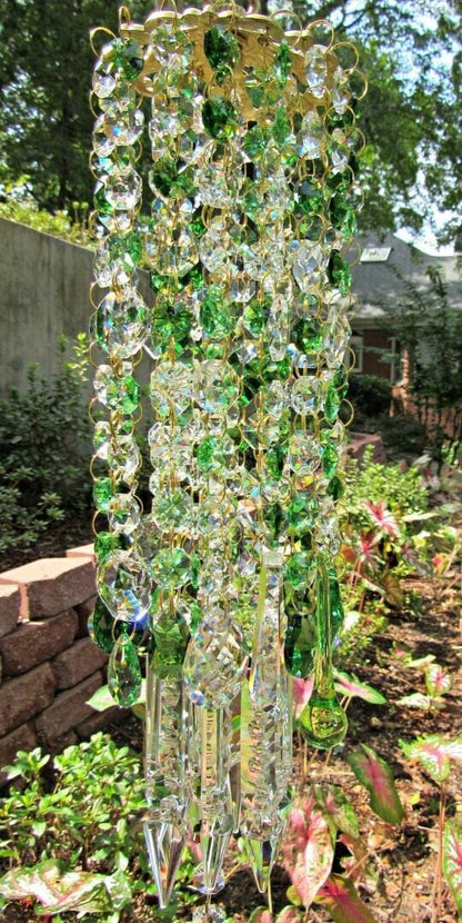 Crystal Wind Chime Garden Hanging Decoration with Colorful Glass Accents