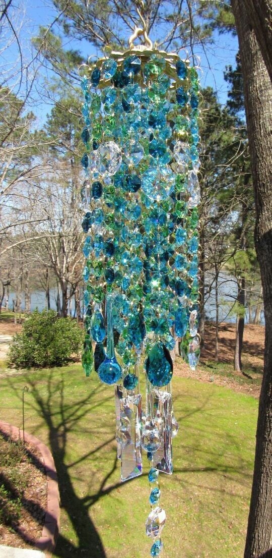 Crystal Wind Chime Garden Hanging Decoration with Colorful Glass Accents