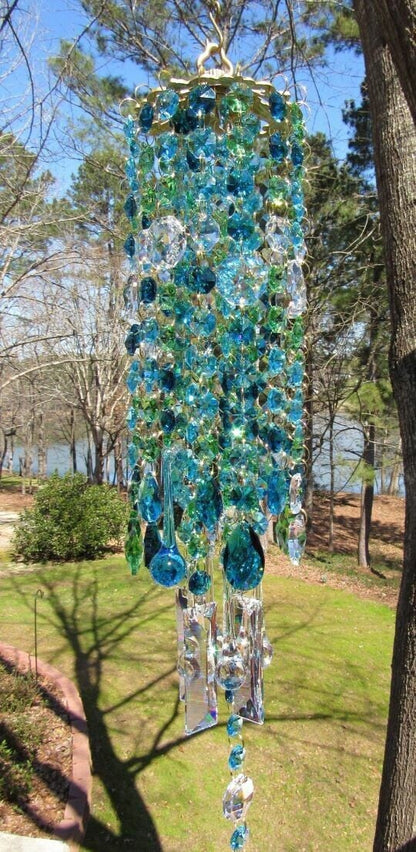 Crystal Wind Chime Garden Hanging Decoration with Colorful Glass Accents