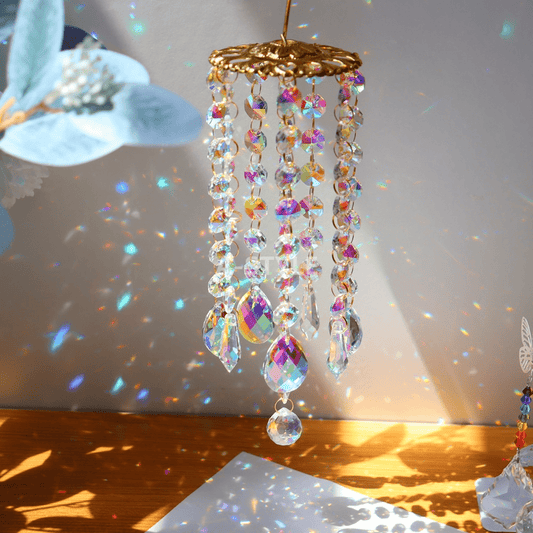 Crystal Wind Chime Garden Hanging Decoration with Colorful Glass Accents