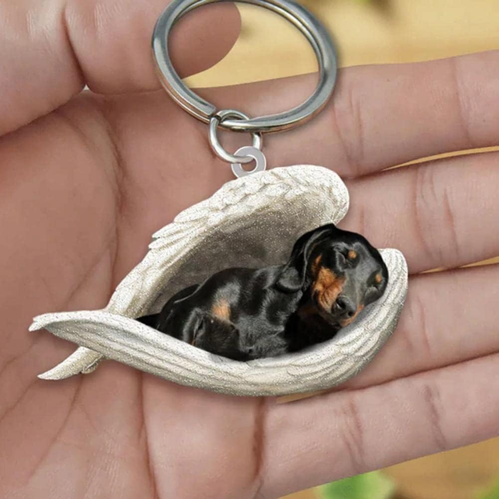 Dachshund Sleeping Angel Reversible Acrylic Keychain
