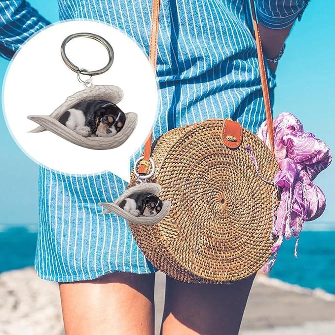 Dachshund Sleeping Angel Reversible Acrylic Keychain