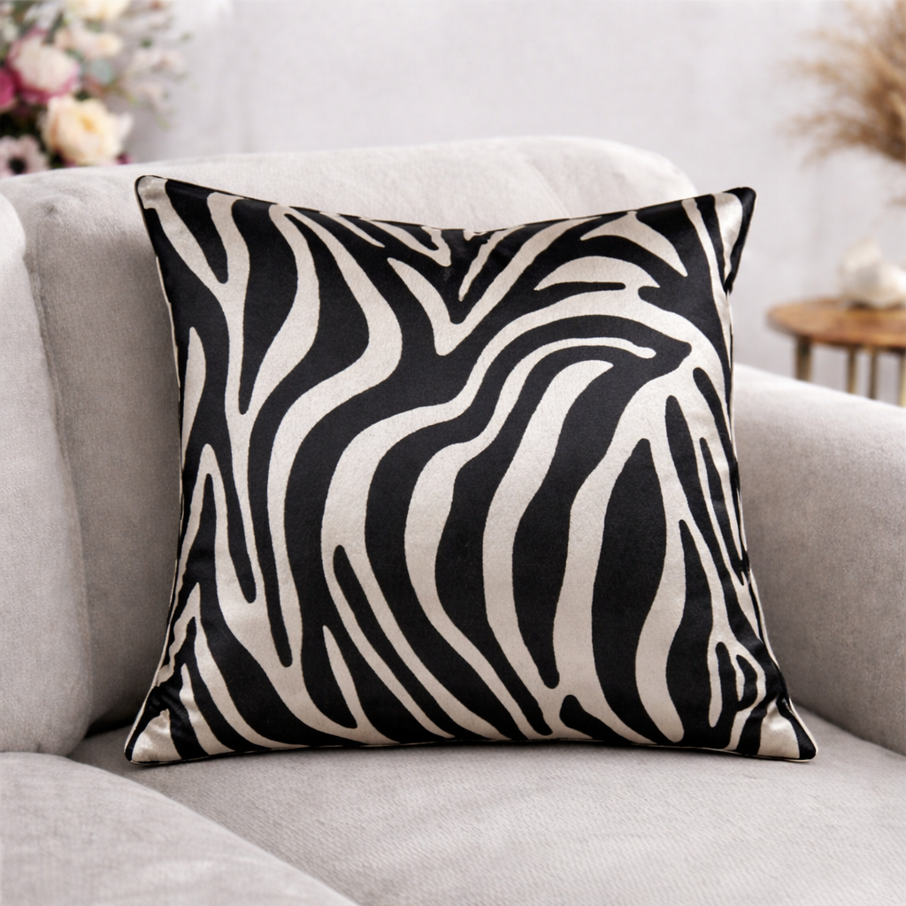 Decorative Printed Cushion Cover with Zipper and Piped Edge
