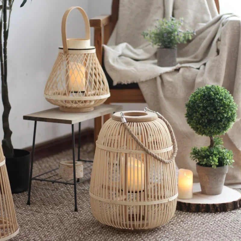 Decorative Rattan Lantern with Flameless LED Candle