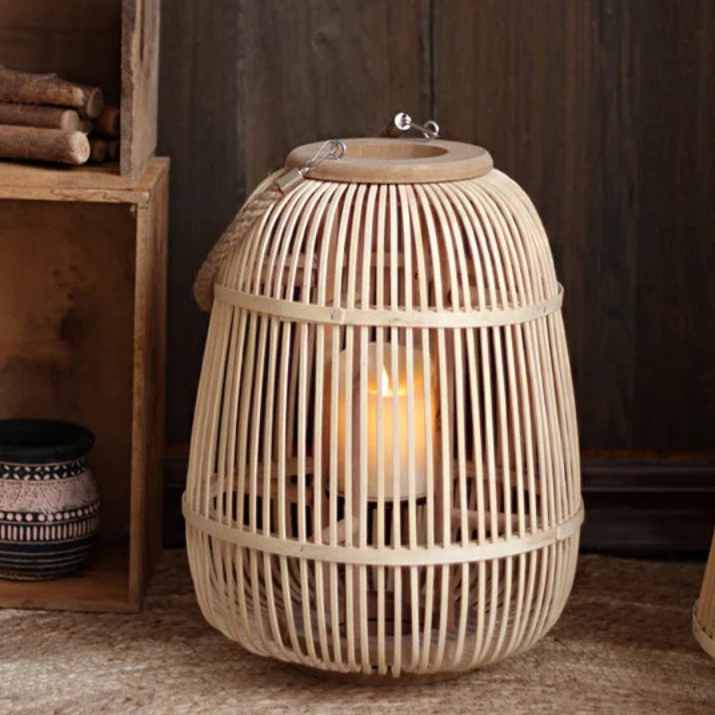 Decorative Rattan Lantern with Flameless LED Candle