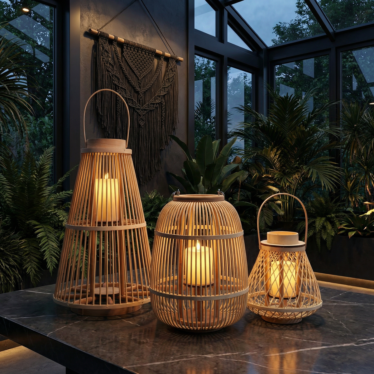 Decorative Rattan Lantern with Flameless LED Candle