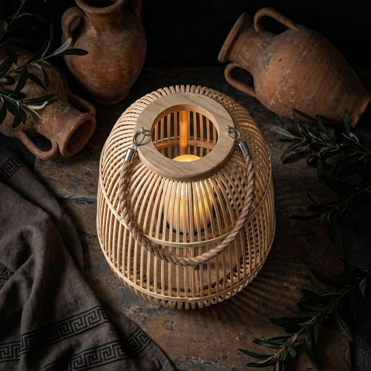 Decorative Rattan Lantern with Flameless LED Candle