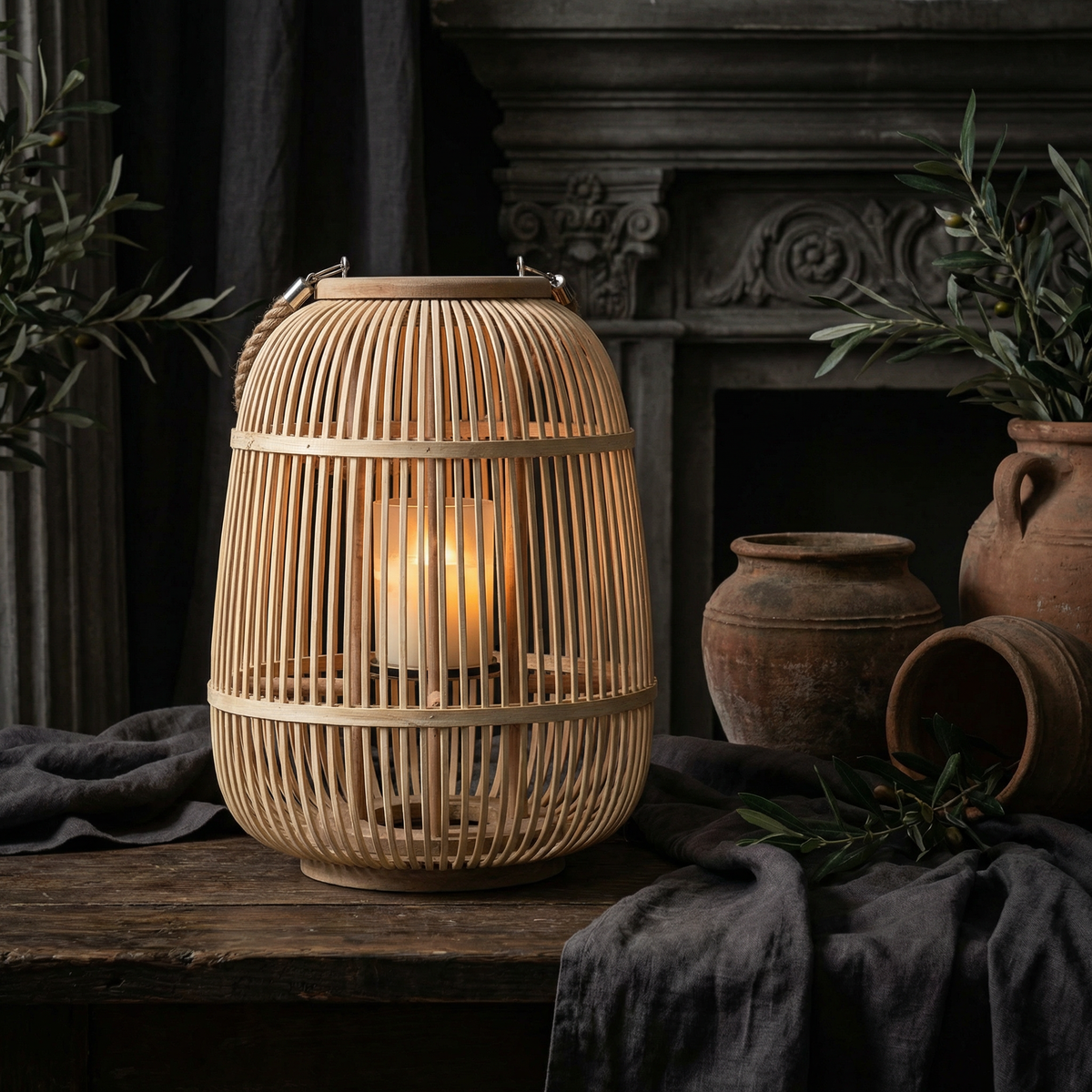 Decorative Rattan Lantern with Flameless LED Candle