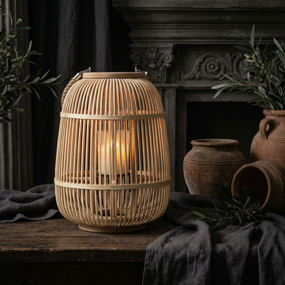 Decorative Rattan Lantern with Flameless LED Candle