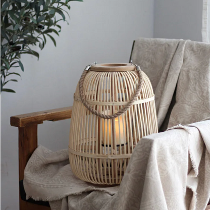 Decorative Rattan Lantern with Flameless LED Candle