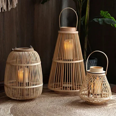 Decorative Rattan Lantern with Flameless LED Candle