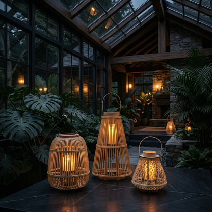 Decorative Rattan Lantern with Flameless LED Candle