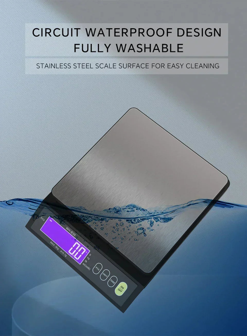 Digital Waterproof Kitchen Scale with Stainless Steel Platform