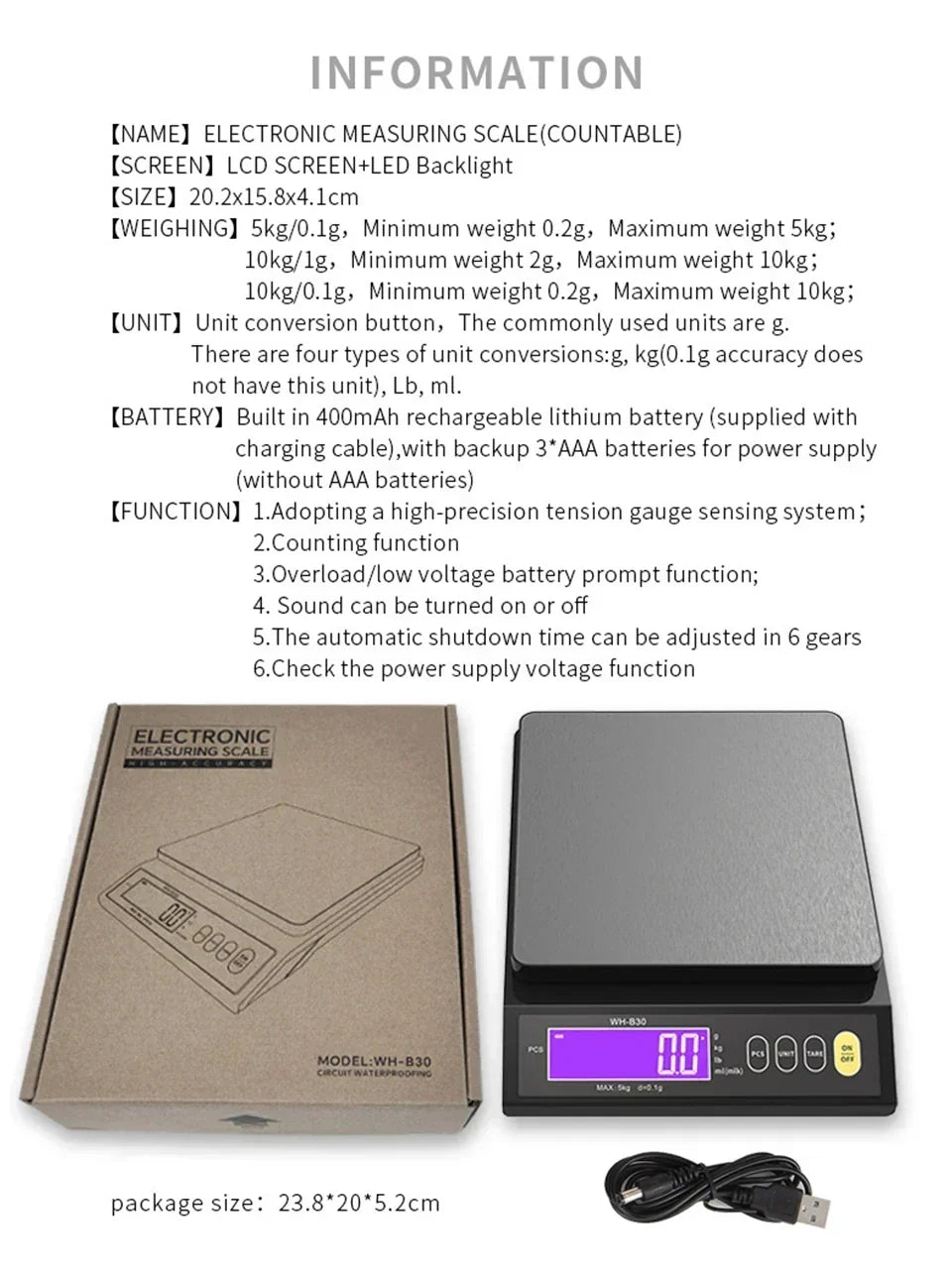 Digital Waterproof Kitchen Scale with Stainless Steel Platform