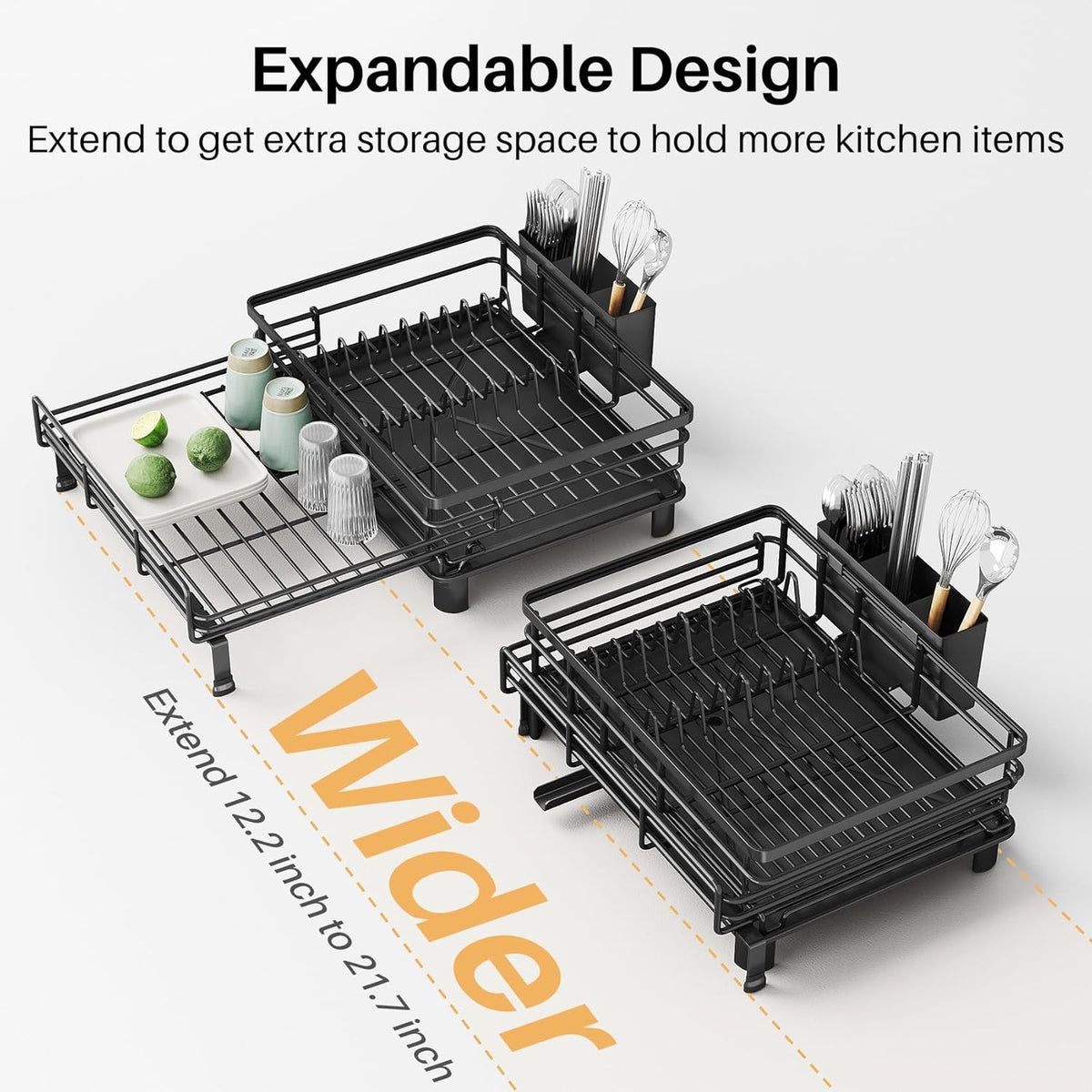 Dish Drying Rack with Drainboard and Removable Cutlery Holder