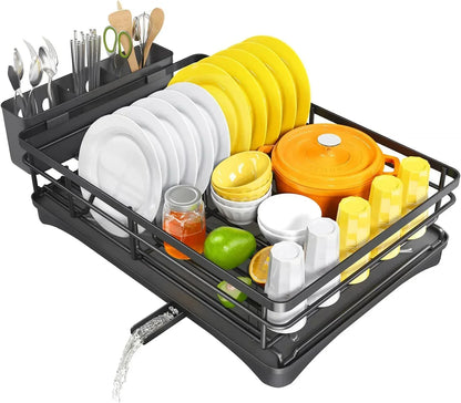 Dish Drying Rack with Drainboard and Removable Cutlery Holder