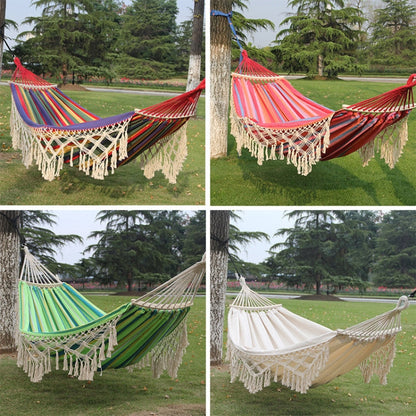 Double Canvas Hammock with Wooden Spreader Bars and Carry Bag