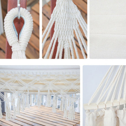 Double Canvas Hammock with Wooden Spreader Bars and Carry Bag