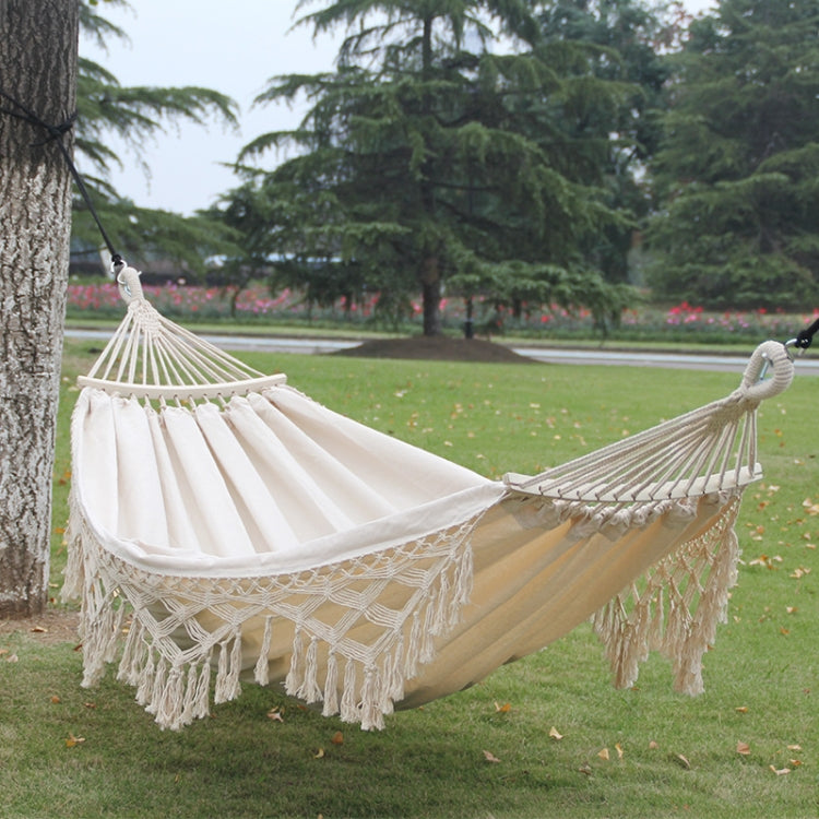 Double Canvas Hammock with Wooden Spreader Bars and Carry Bag