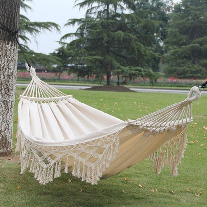 Double Canvas Hammock with Wooden Spreader Bars and Carry Bag