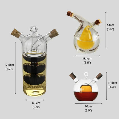 Double Glass Oil and Vinegar Dispenser with Dual Compartments