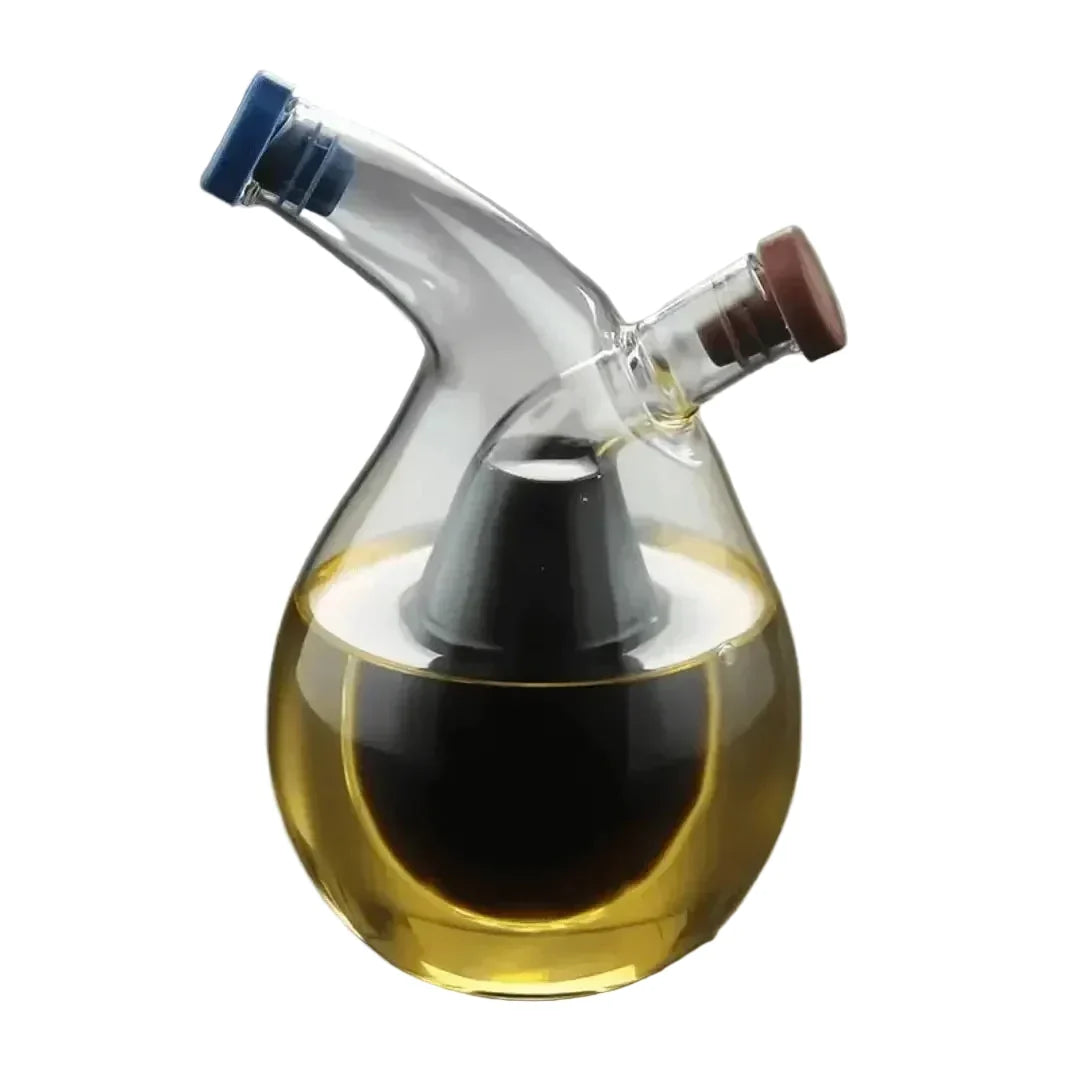 Double Glass Oil and Vinegar Dispenser with Dual Compartments