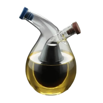 Double Glass Oil and Vinegar Dispenser with Dual Compartments