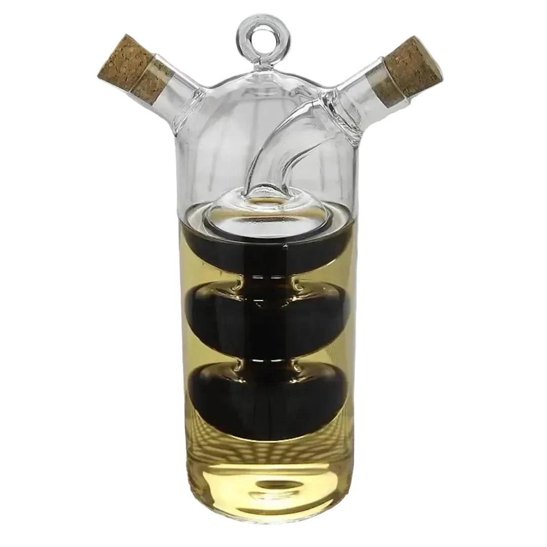 Double Glass Oil and Vinegar Dispenser with Dual Compartments