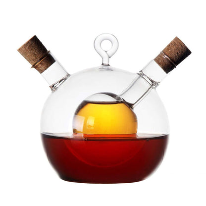 Double Glass Oil and Vinegar Dispenser with Dual Compartments
