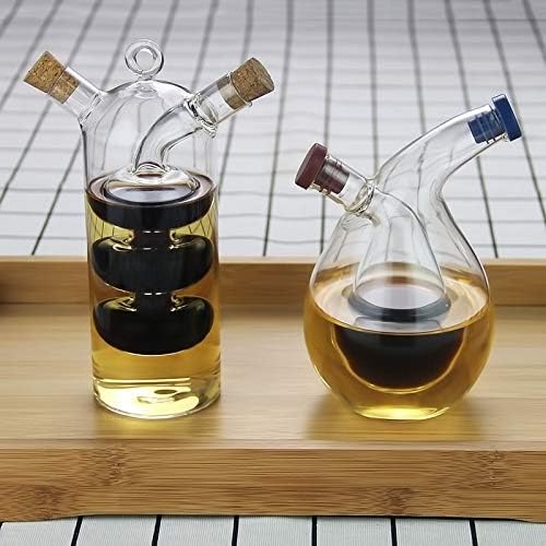 Double Glass Oil and Vinegar Dispenser with Dual Compartments