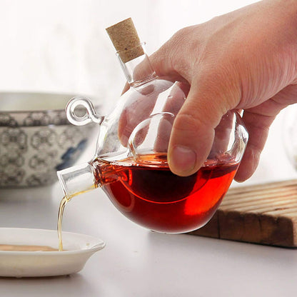 Double Glass Oil and Vinegar Dispenser with Dual Compartments