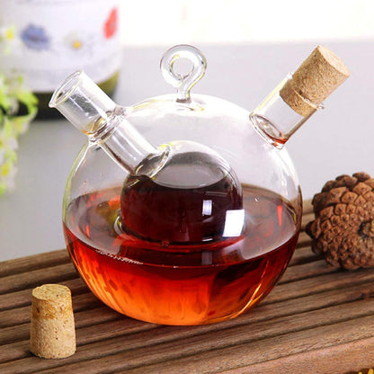 Double Glass Oil and Vinegar Dispenser with Dual Compartments