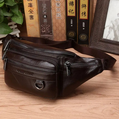 Genuine Cowhide Leather Waist Bag Large Capacity Crossbody Pack