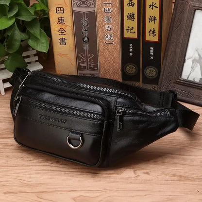 Genuine Cowhide Leather Waist Bag Large Capacity Crossbody Pack