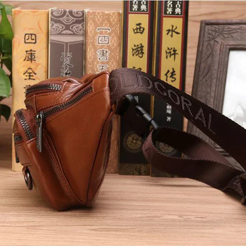 Genuine Cowhide Leather Waist Bag Large Capacity Crossbody Pack
