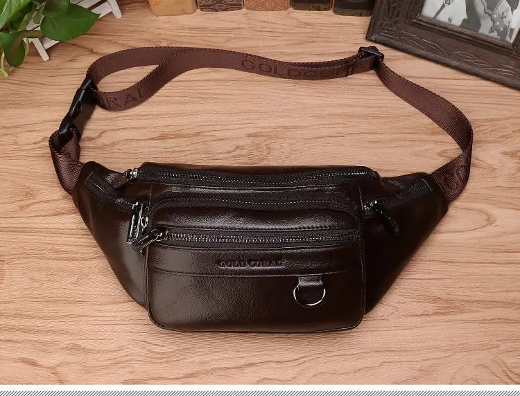 Genuine Cowhide Leather Waist Bag Large Capacity Crossbody Pack