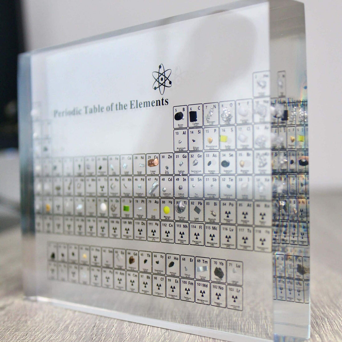 Educational Periodic Table Display with Real Elements Glass Decor