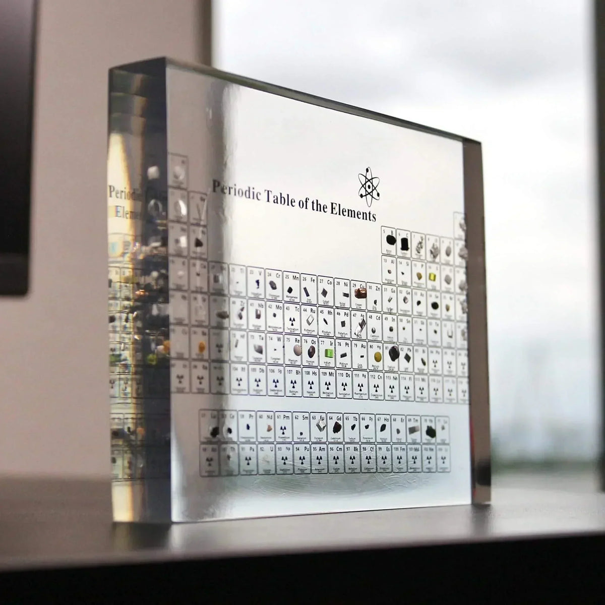 Educational Periodic Table Display with Real Elements Glass Decor