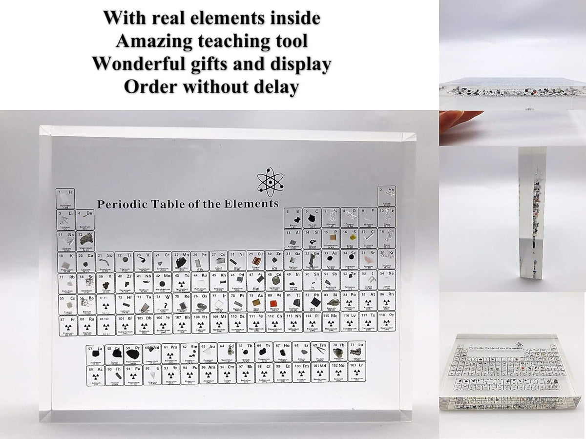 Educational Periodic Table Display with Real Elements Glass Decor