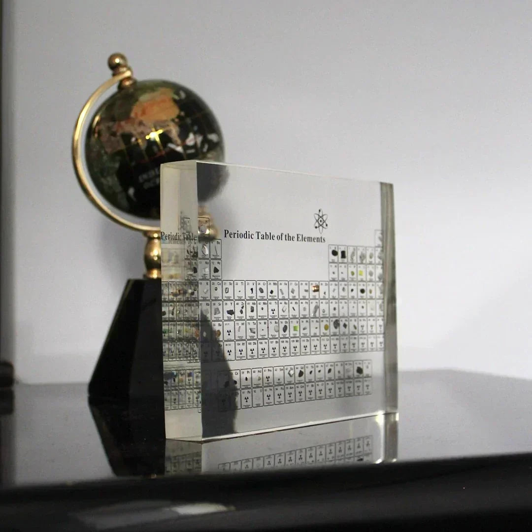 Educational Periodic Table Display with Real Elements Glass Decor