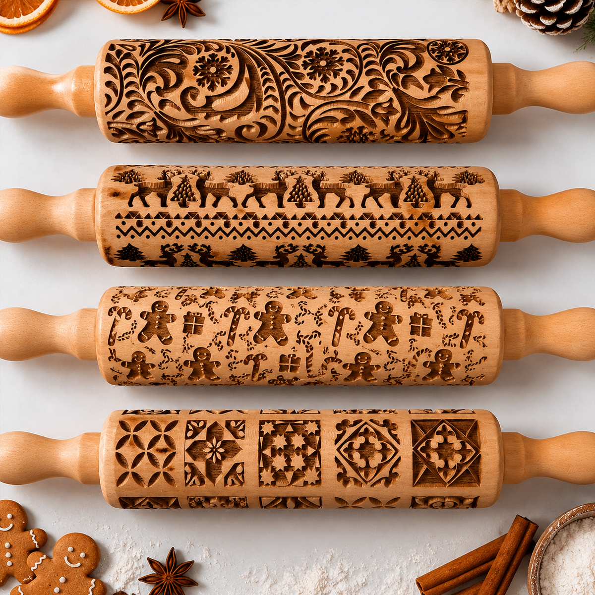 Engraved Wooden Rolling Pin For Decorative Cookies