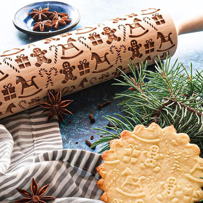 Engraved Wooden Rolling Pin For Decorative Cookies