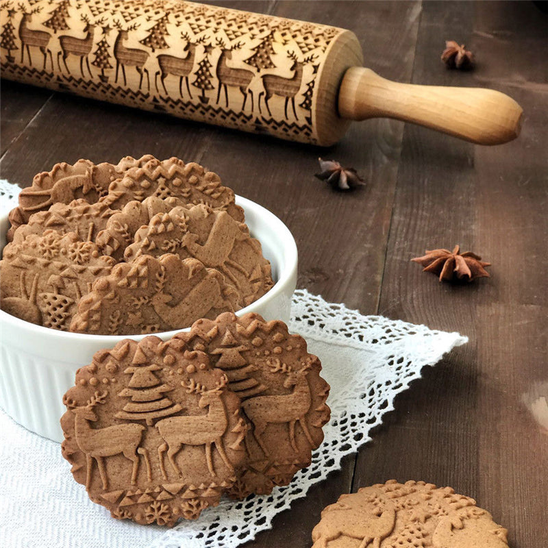 Engraved Wooden Rolling Pin For Decorative Cookies