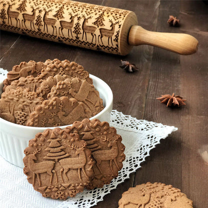 Engraved Wooden Rolling Pin For Decorative Cookies
