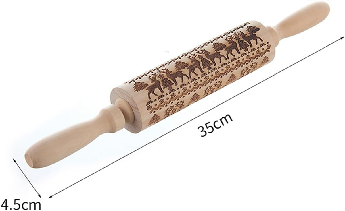 Engraved Wooden Rolling Pin For Decorative Cookies