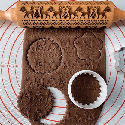 Engraved Wooden Rolling Pin For Decorative Cookies