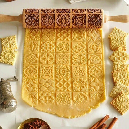 Engraved Wooden Rolling Pin For Decorative Cookies