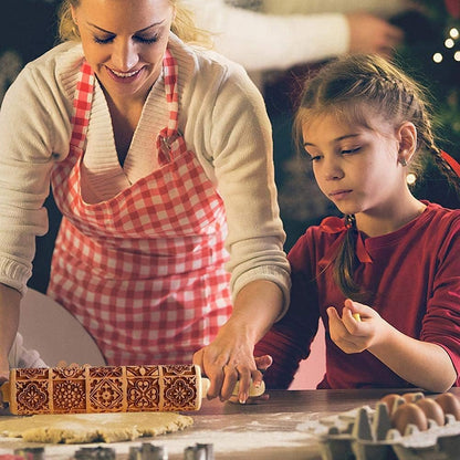 Engraved Wooden Rolling Pin For Decorative Cookies