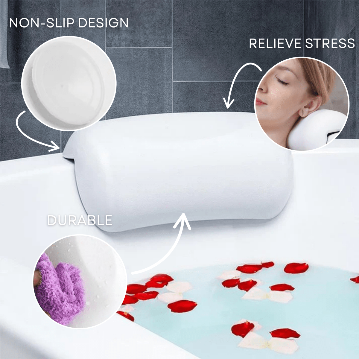 Ergonomic Bath Pillow with Neck and Head Support